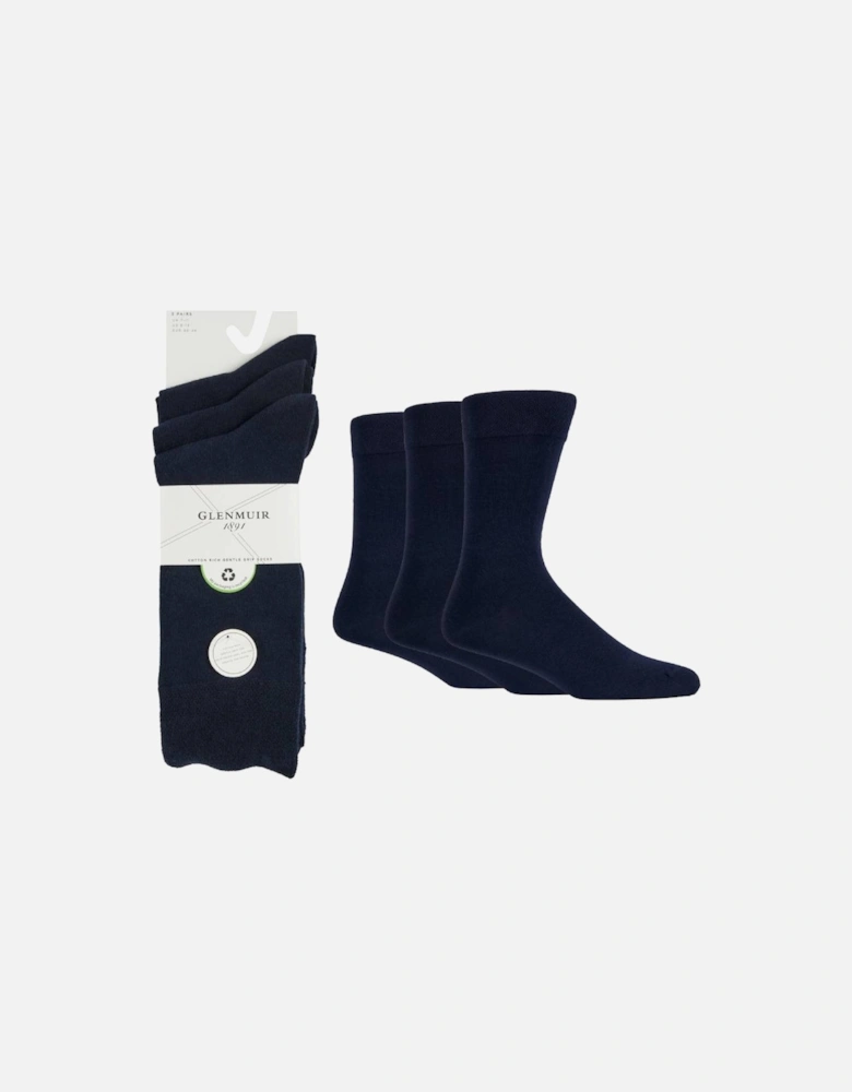 Glenmuir Men's 3-Pack Cotton Gentle Grip Socks Navy