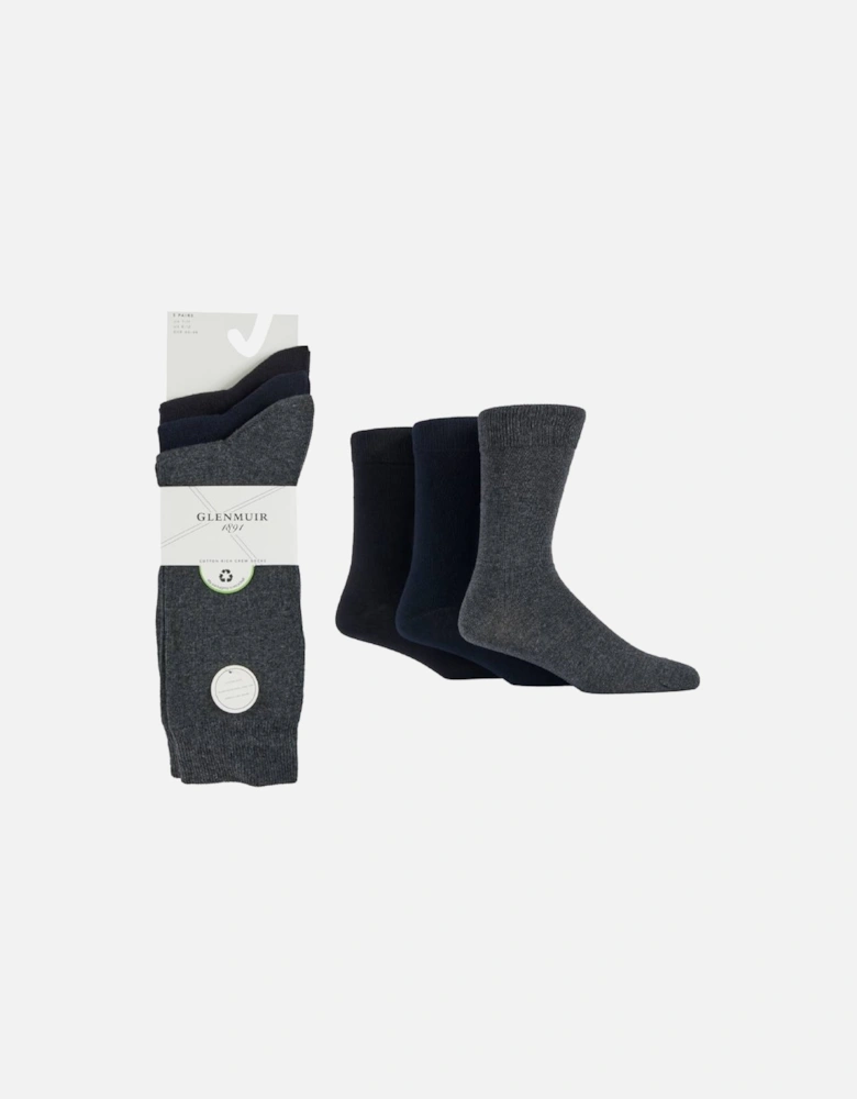 Glenmuir Men's 3-Pack Cotton Plain Socks Black/Navy/Grey