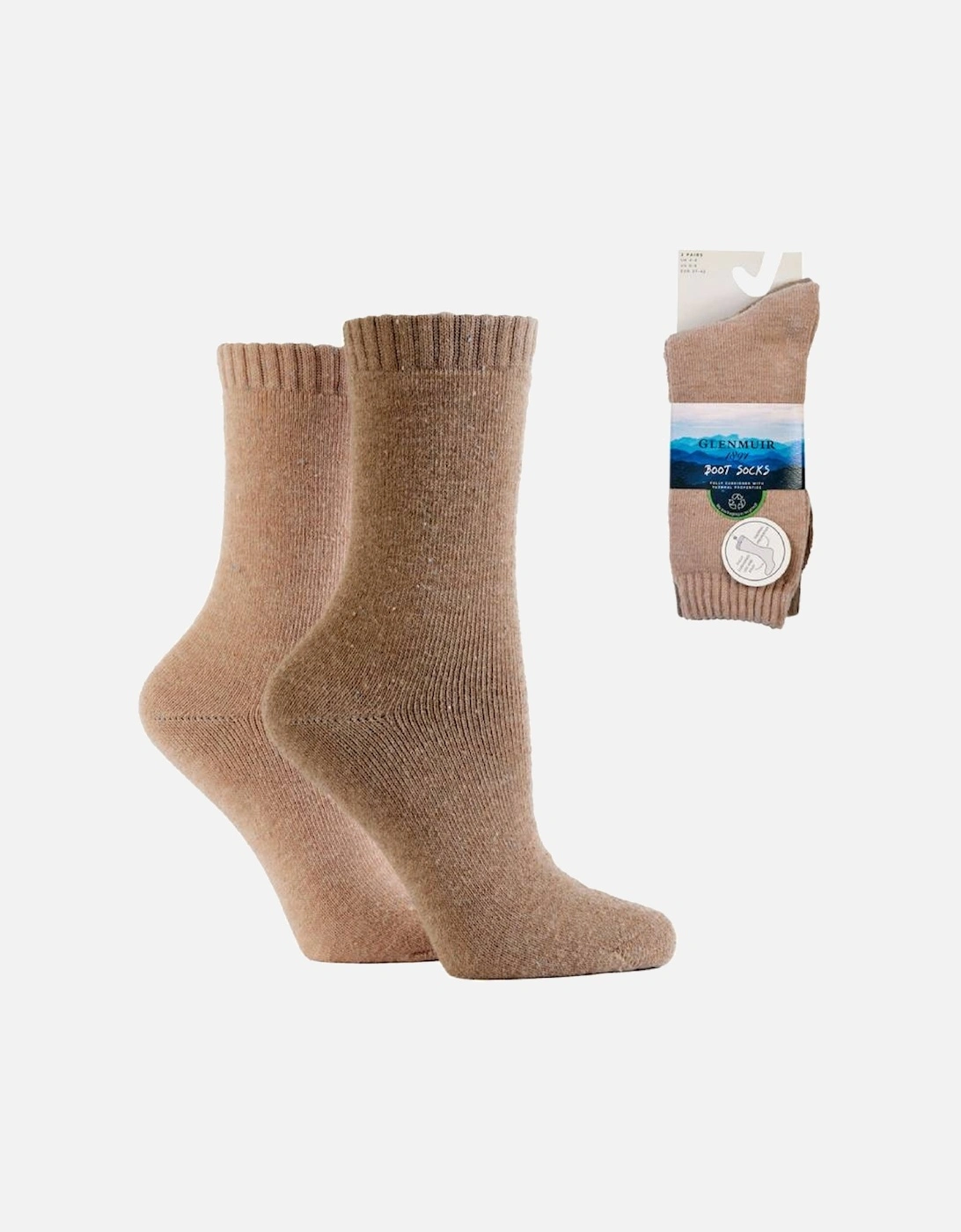 Glenmuir Women's 2-Pack Thermal Boot Socks Brown/Beige With Nep Yarn Flecks