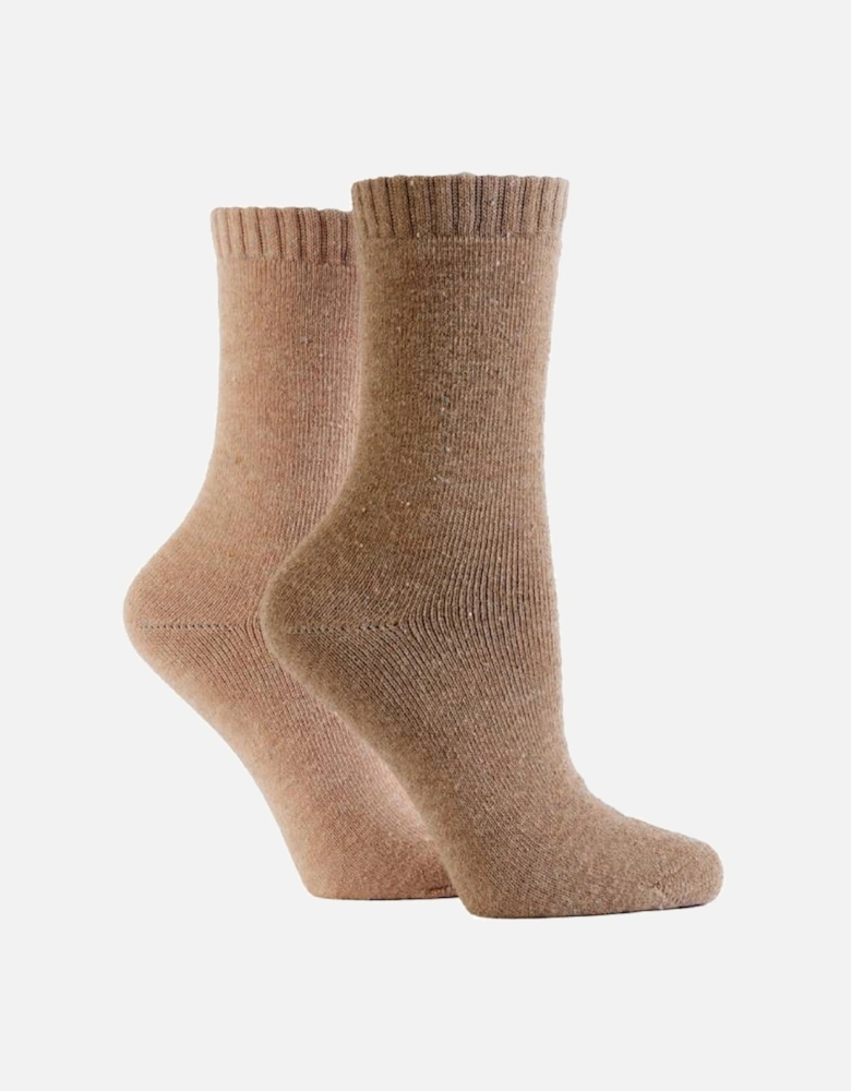Glenmuir Women's 2-Pack Thermal Boot Socks Brown/Beige With Nep Yarn Flecks