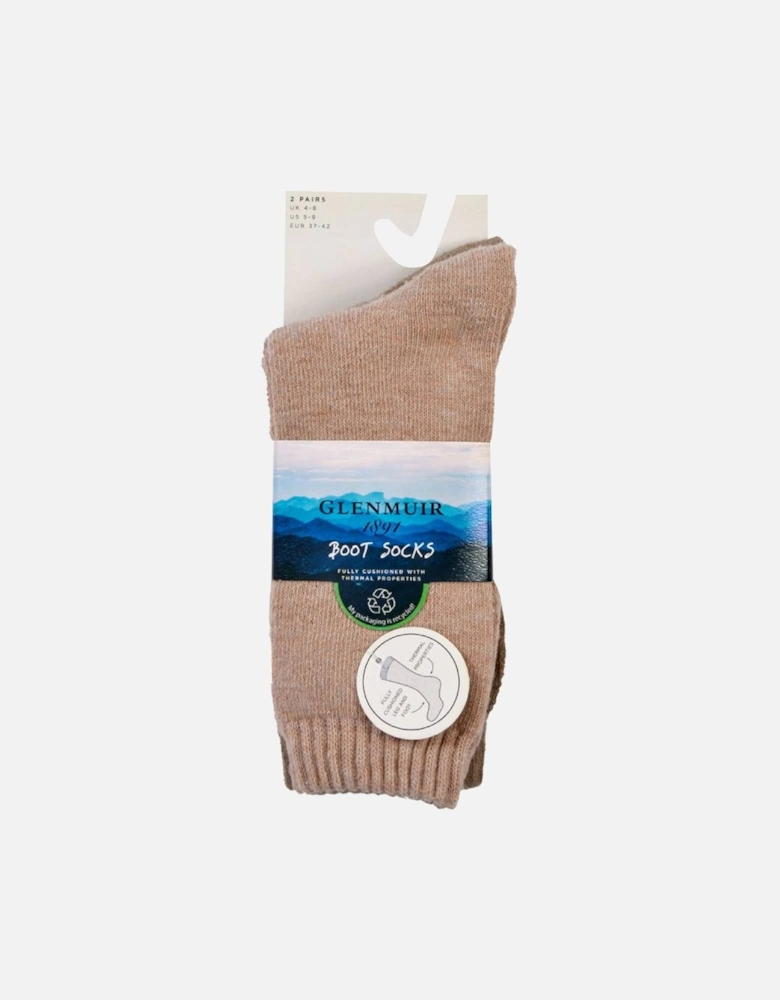 Glenmuir Women's 2-Pack Thermal Boot Socks Brown/Beige With Nep Yarn Flecks