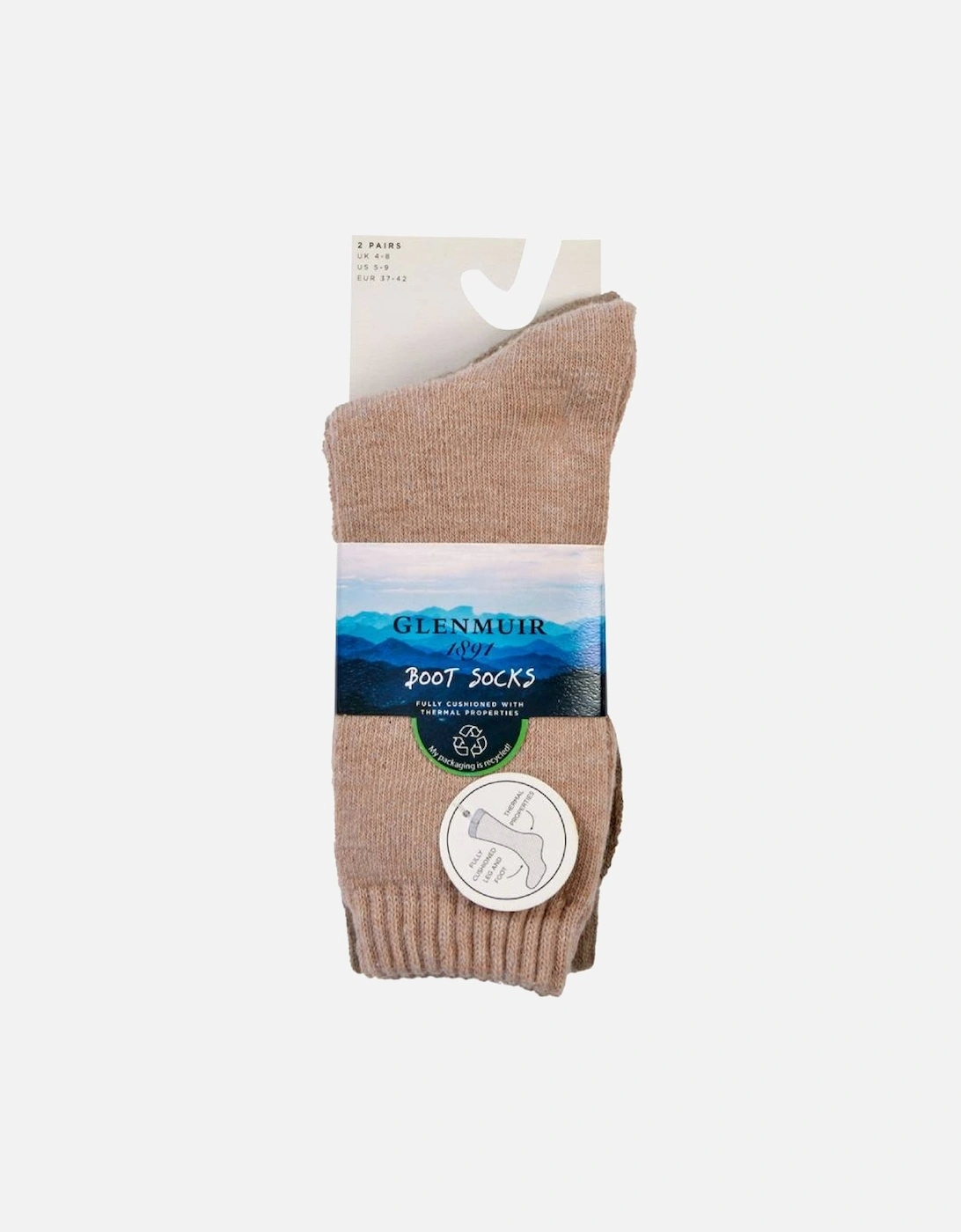 Glenmuir Women's 2-Pack Thermal Boot Socks Brown/Beige With Nep Yarn Flecks