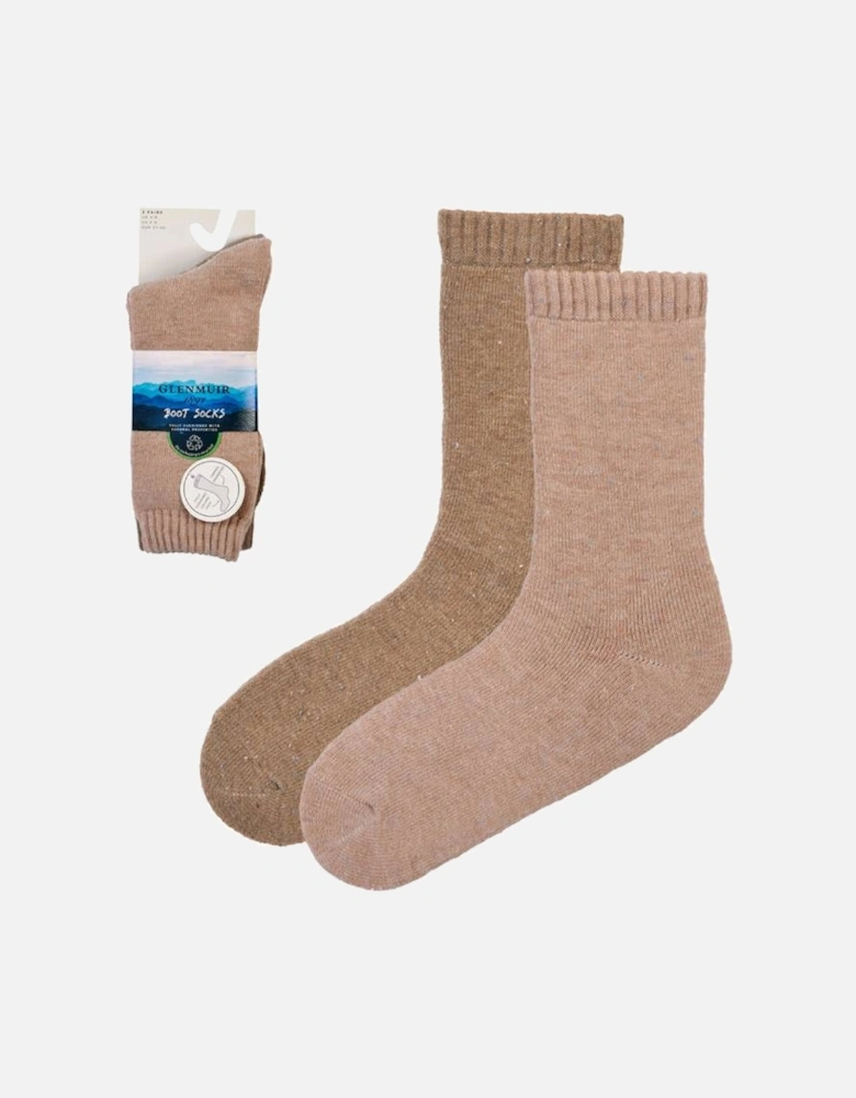 Glenmuir Women's 2-Pack Thermal Boot Socks Brown/Beige With Nep Yarn Flecks