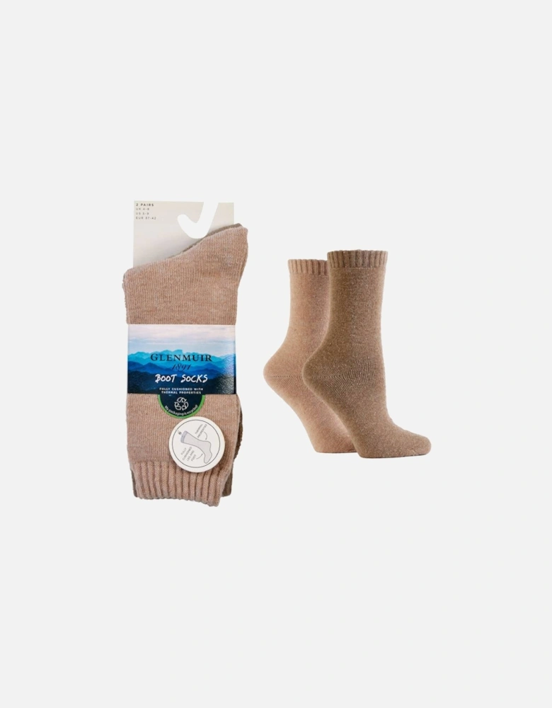 Glenmuir Women's 2-Pack Thermal Boot Socks Brown/Beige With Nep Yarn Flecks
