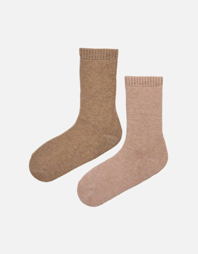 Glenmuir Women's 2-Pack Thermal Boot Socks Brown/Beige With Nep Yarn Flecks