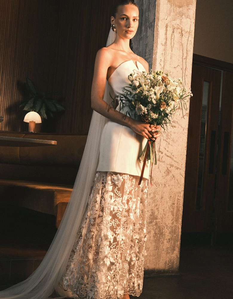 Structured Bandeau Maxi Wedding Dress with Lace Skirt