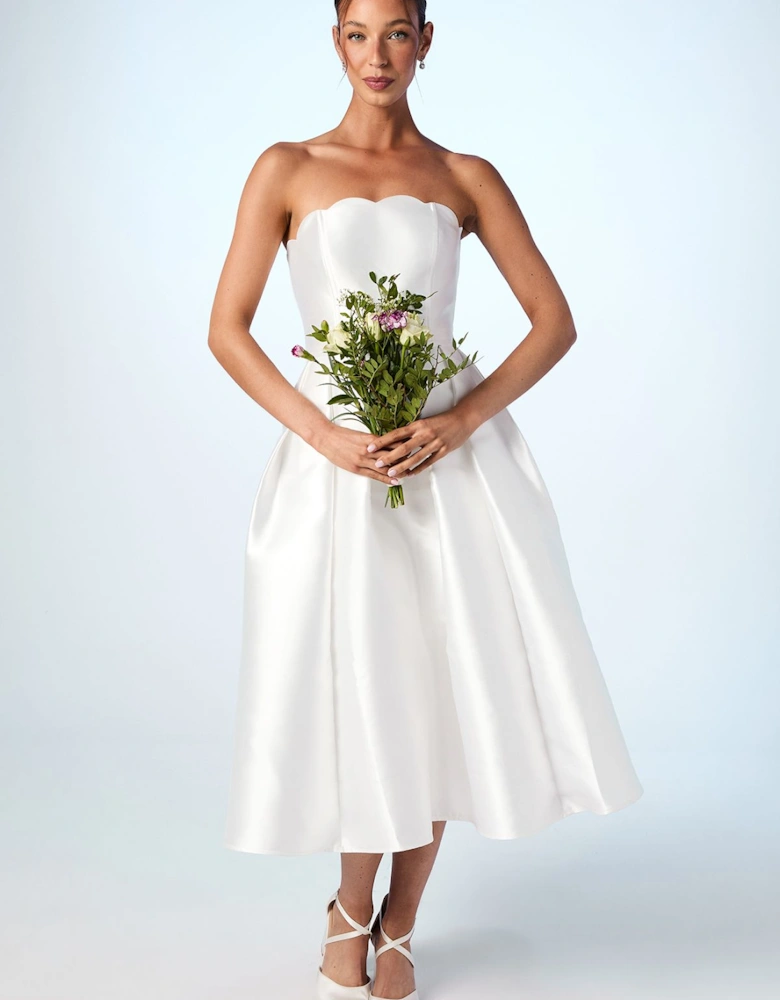 Scalloped Strapless Midi Wedding Dress
