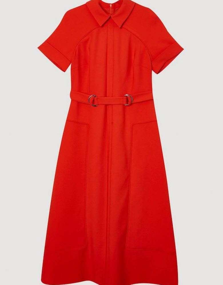 Compact Stretch Tab Detail Full Skirted Midi Dress