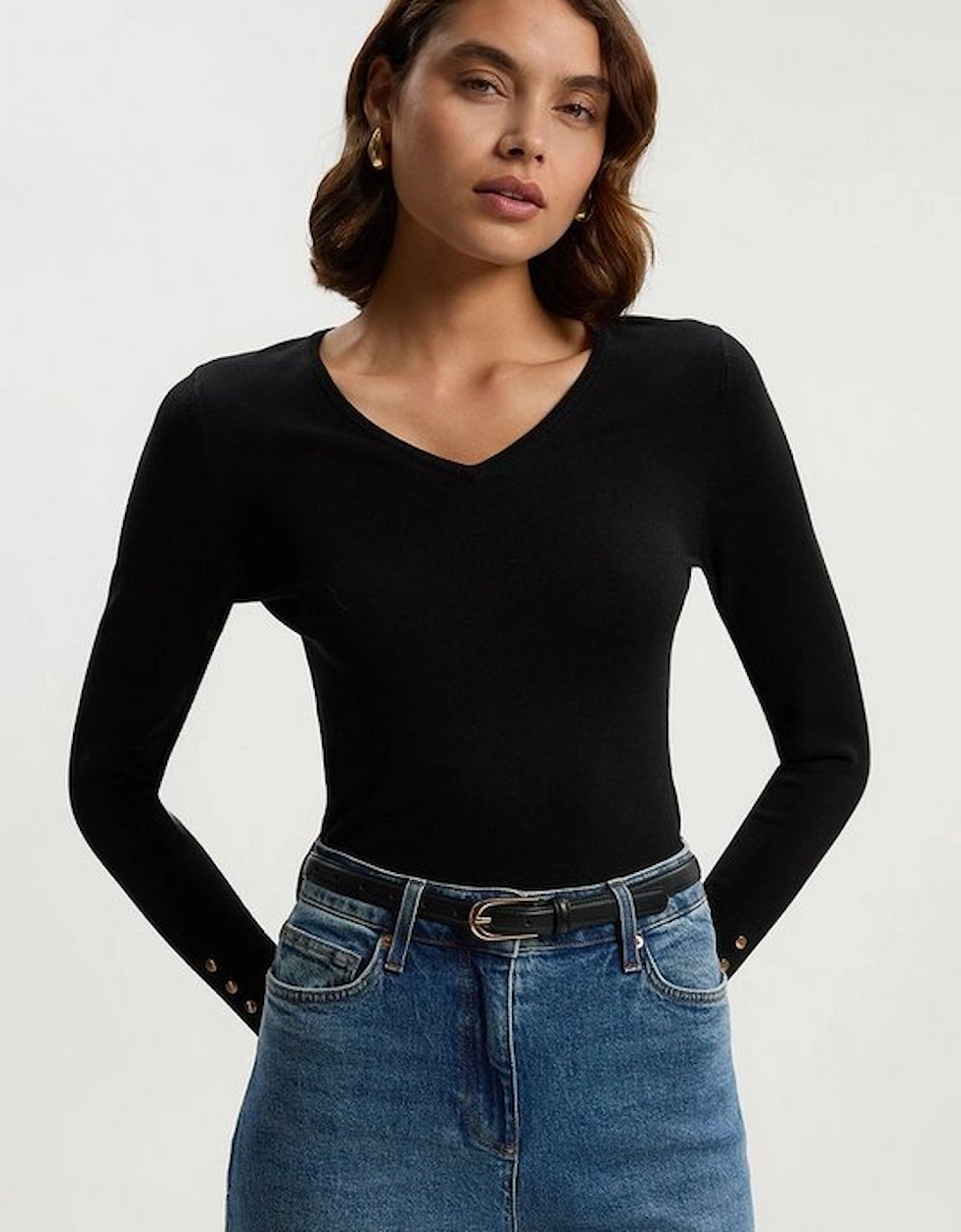 Viscose Blend Knitted V Neck Jumper