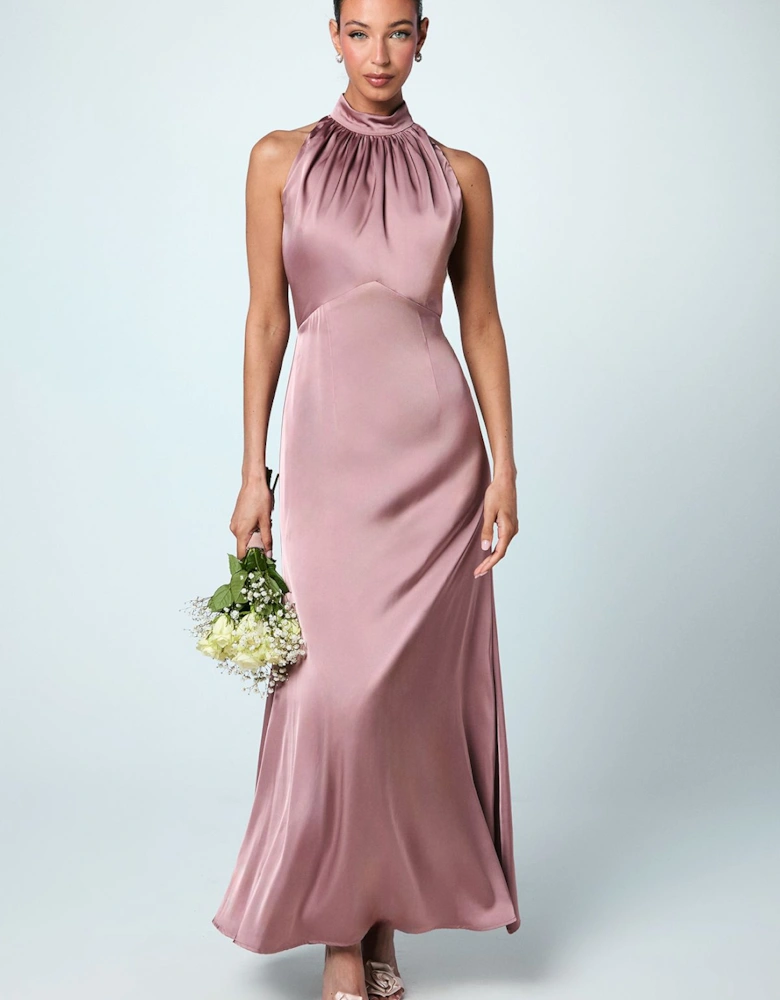 Satin Halterneck Maxi Bridesmaid Dress