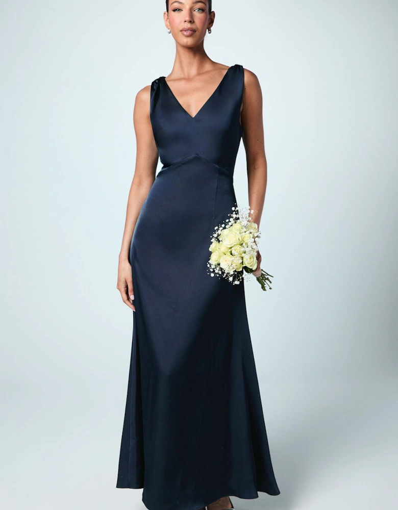 Satin V Neck Bridesmaid Dress