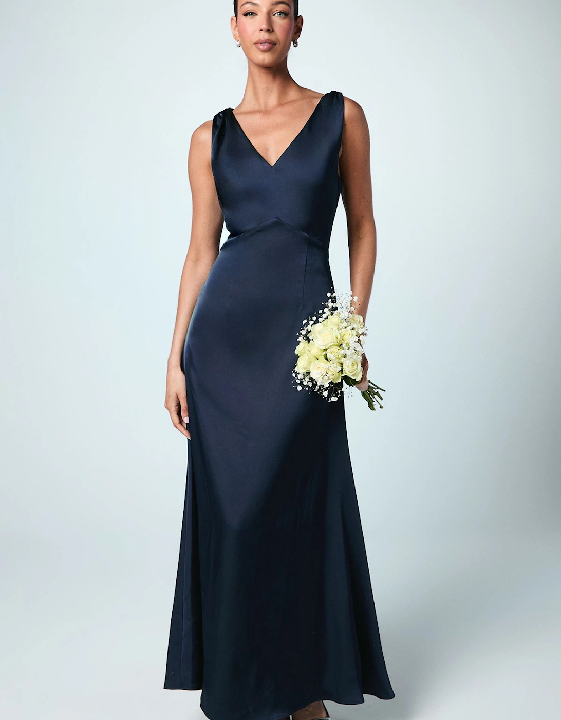 Satin V Neck Bridesmaid Dress, 2 of 1