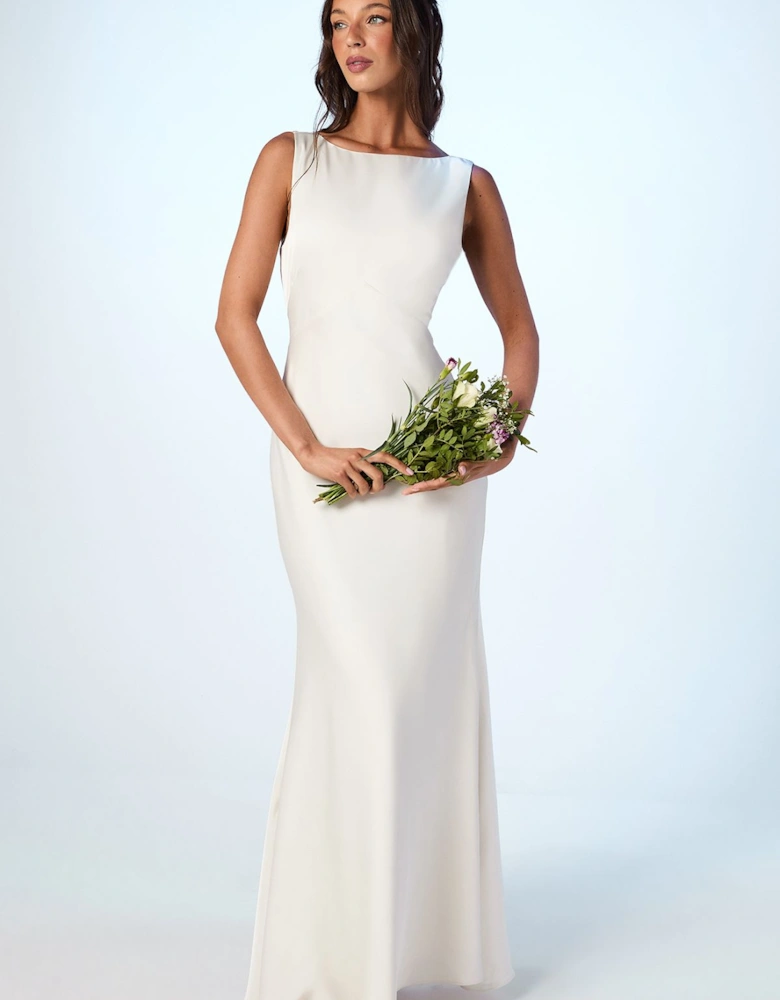 Satin V Back Maxi Bridemaid Dress with Back Sash Detail