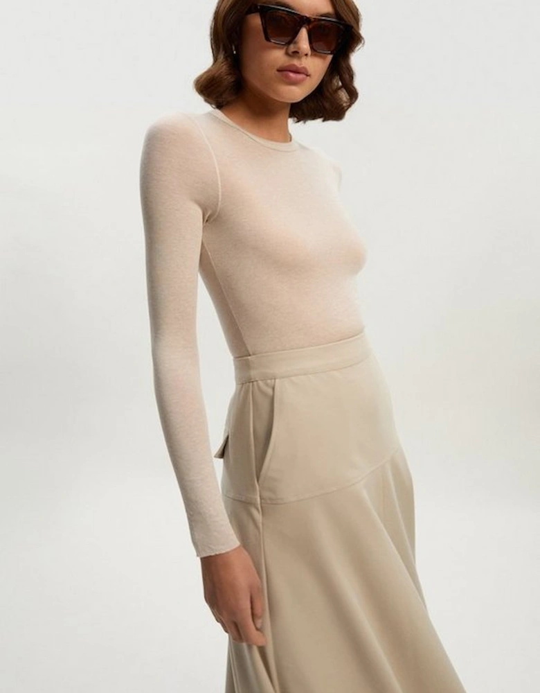 Wool Blend Crew Neck Long Sleeve Top