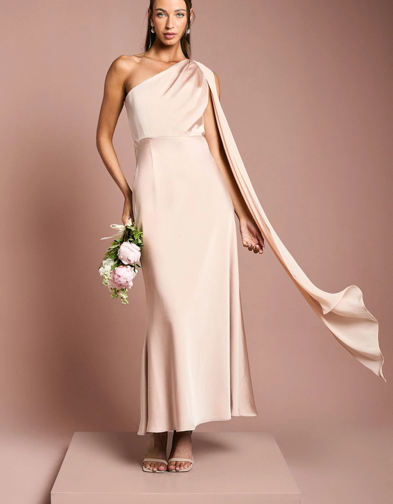 Satin One Shoulder Bridesmaids Dress with Chiffon Drape