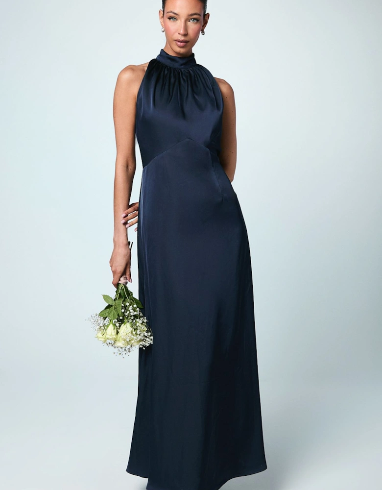 Satin Halterneck Maxi Bridesmaid Dress