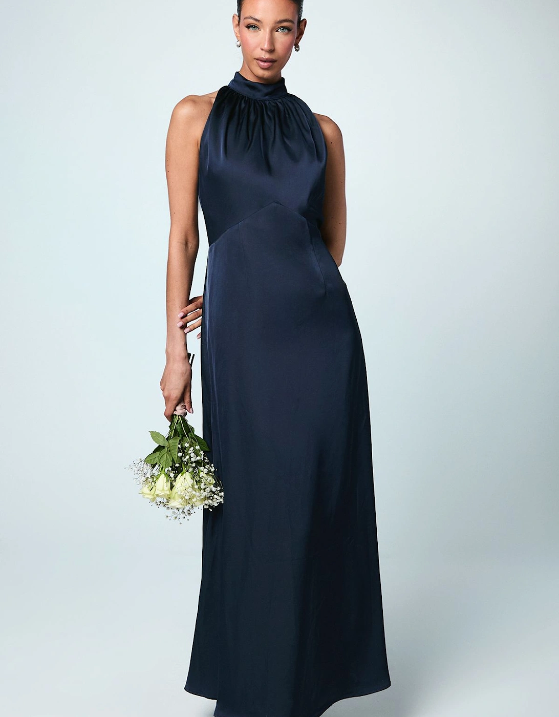 Satin Halterneck Maxi Bridesmaid Dress, 2 of 1