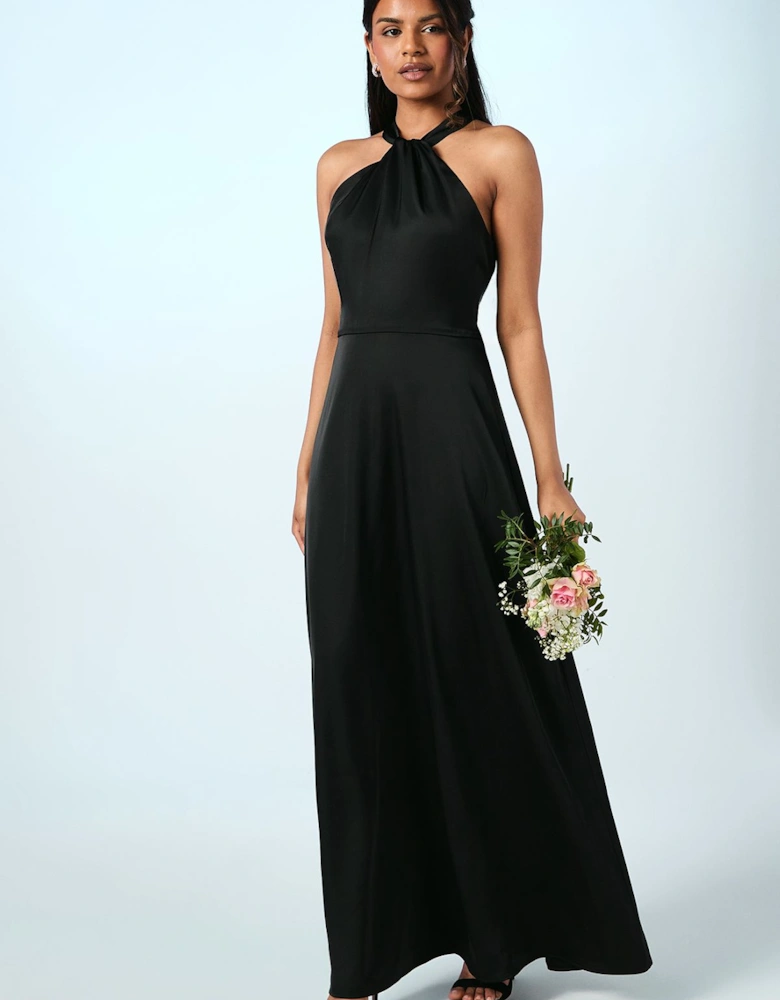 Honoured Petite Twist Halterneck Satin Maxi Bridesmaid Dress