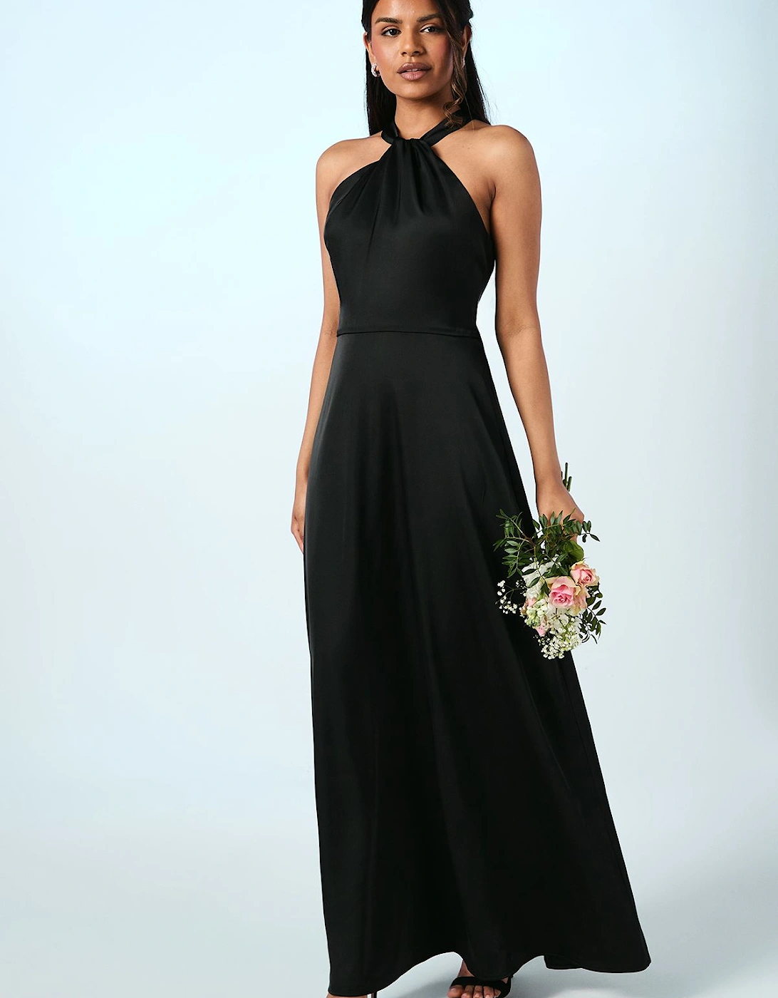 Honoured Petite Twist Halterneck Satin Maxi Bridesmaid Dress, 2 of 1
