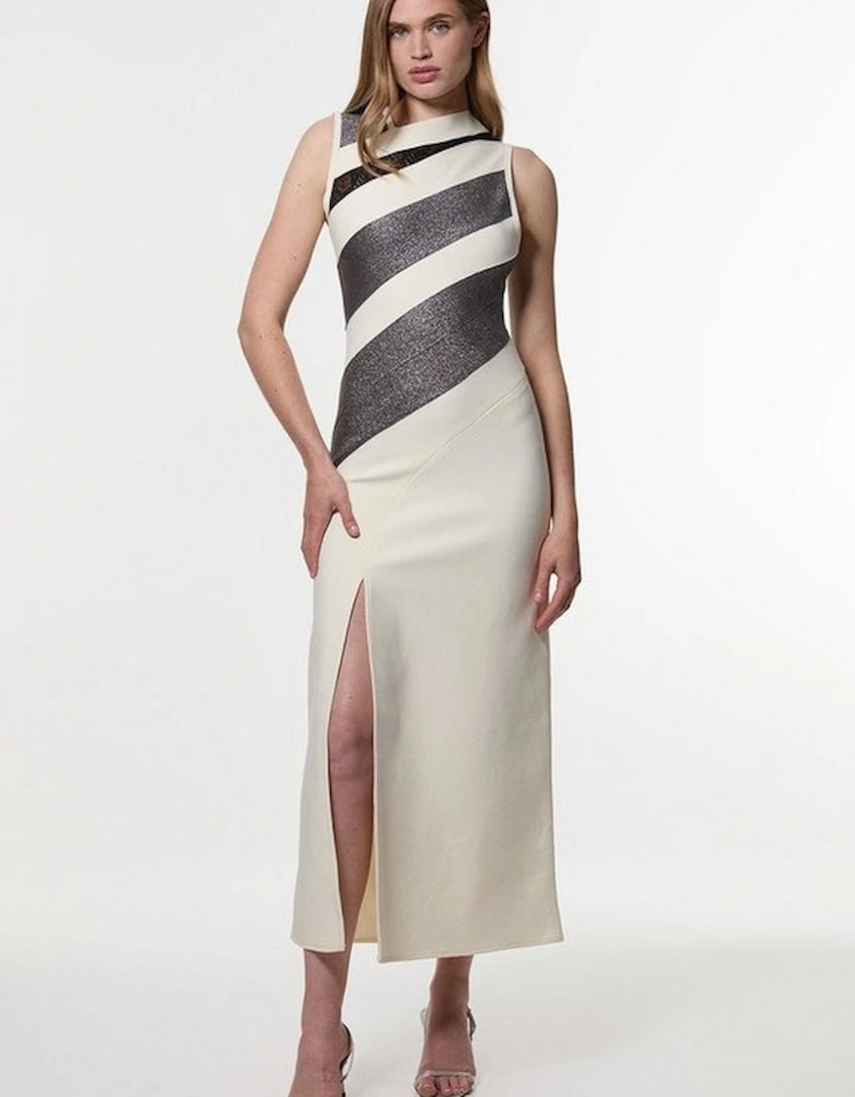 Figure Form Bandage Lace Detail Sleeveless Knit Maxi Dress