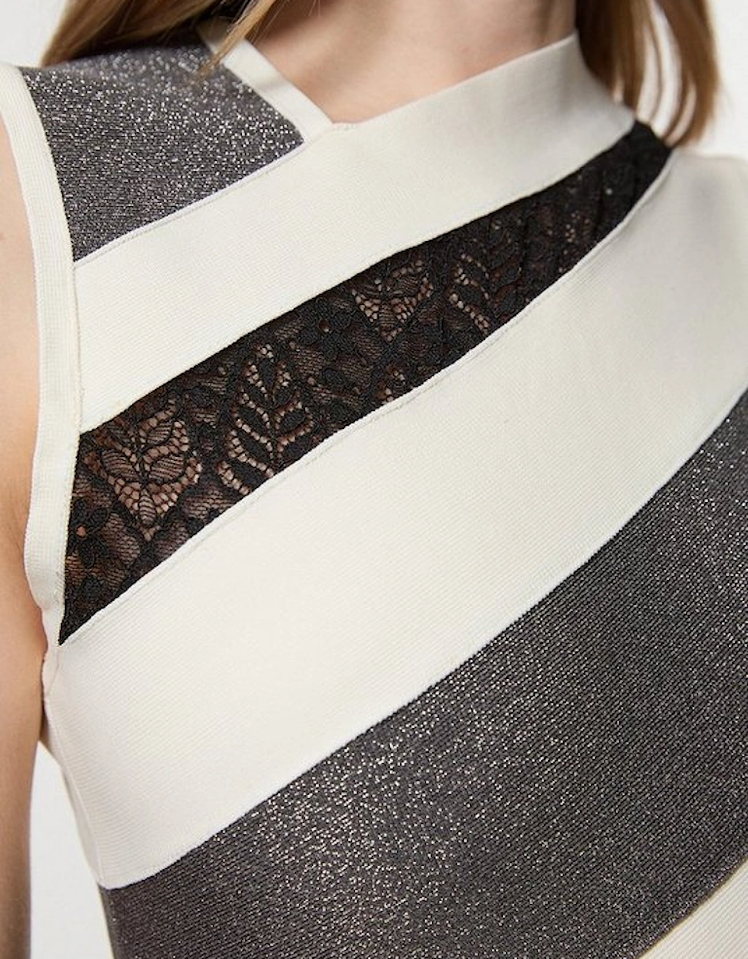 Figure Form Bandage Lace Detail Sleeveless Knit Maxi Dress