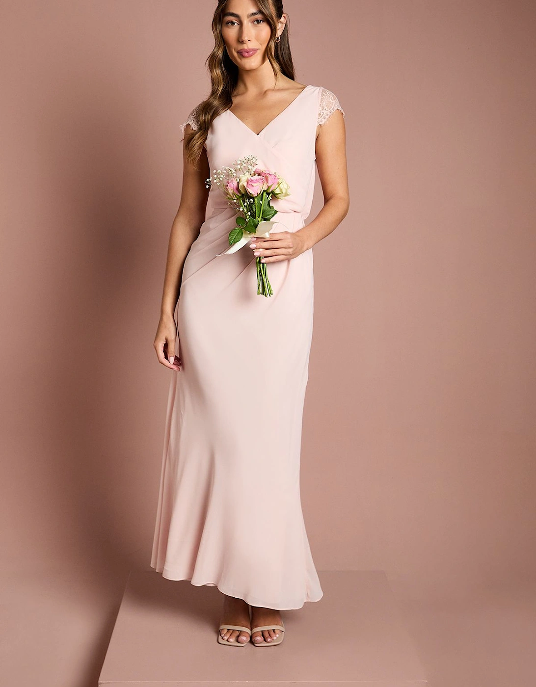 Georgette and Lace Detail Wrap Effect Maxi Bridesmaids Dress, 2 of 1