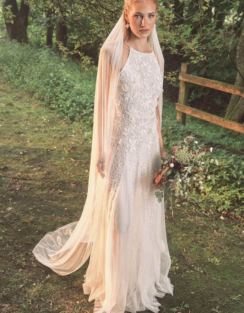 Floral Embellished Tulle Wedding Dress
