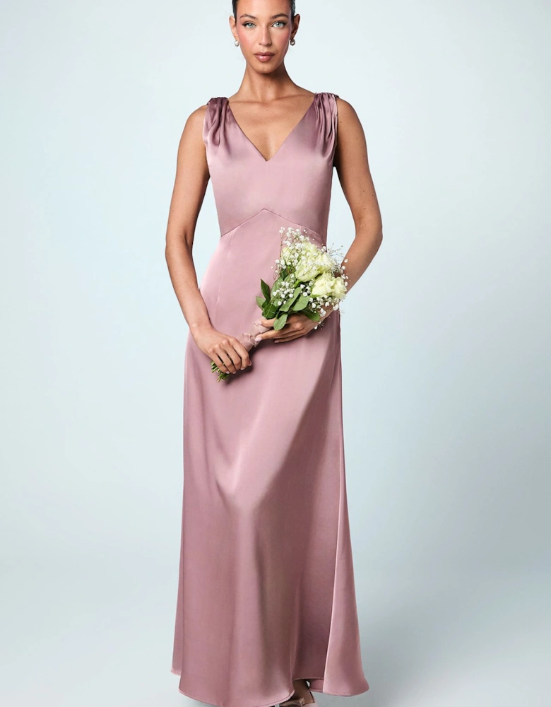 Satin V Neck Bridesmaid Dress
