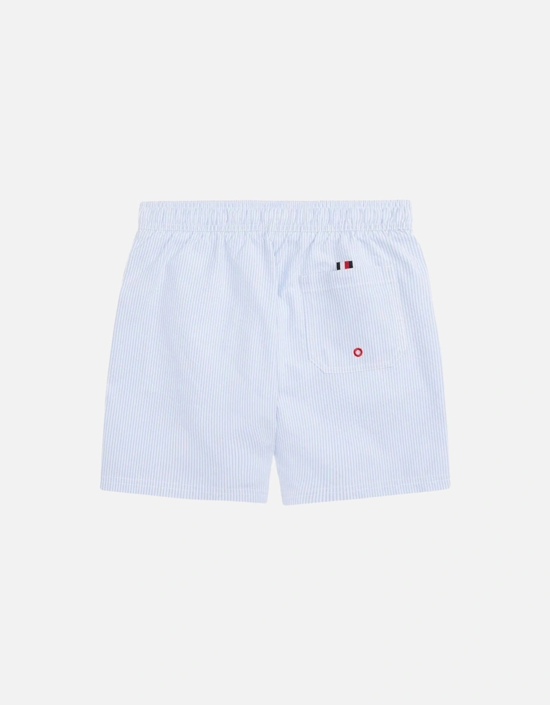 Boys Original Ithaca Stripe Mid Length Swim Shorts, Ithaca White & Sweet Blue