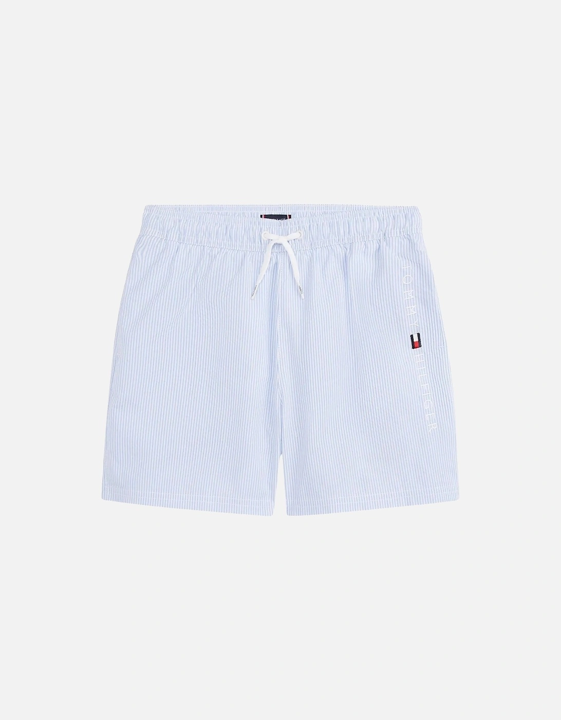 Boys Original Ithaca Stripe Mid Length Swim Shorts, Ithaca White & Sweet Blue, 5 of 4