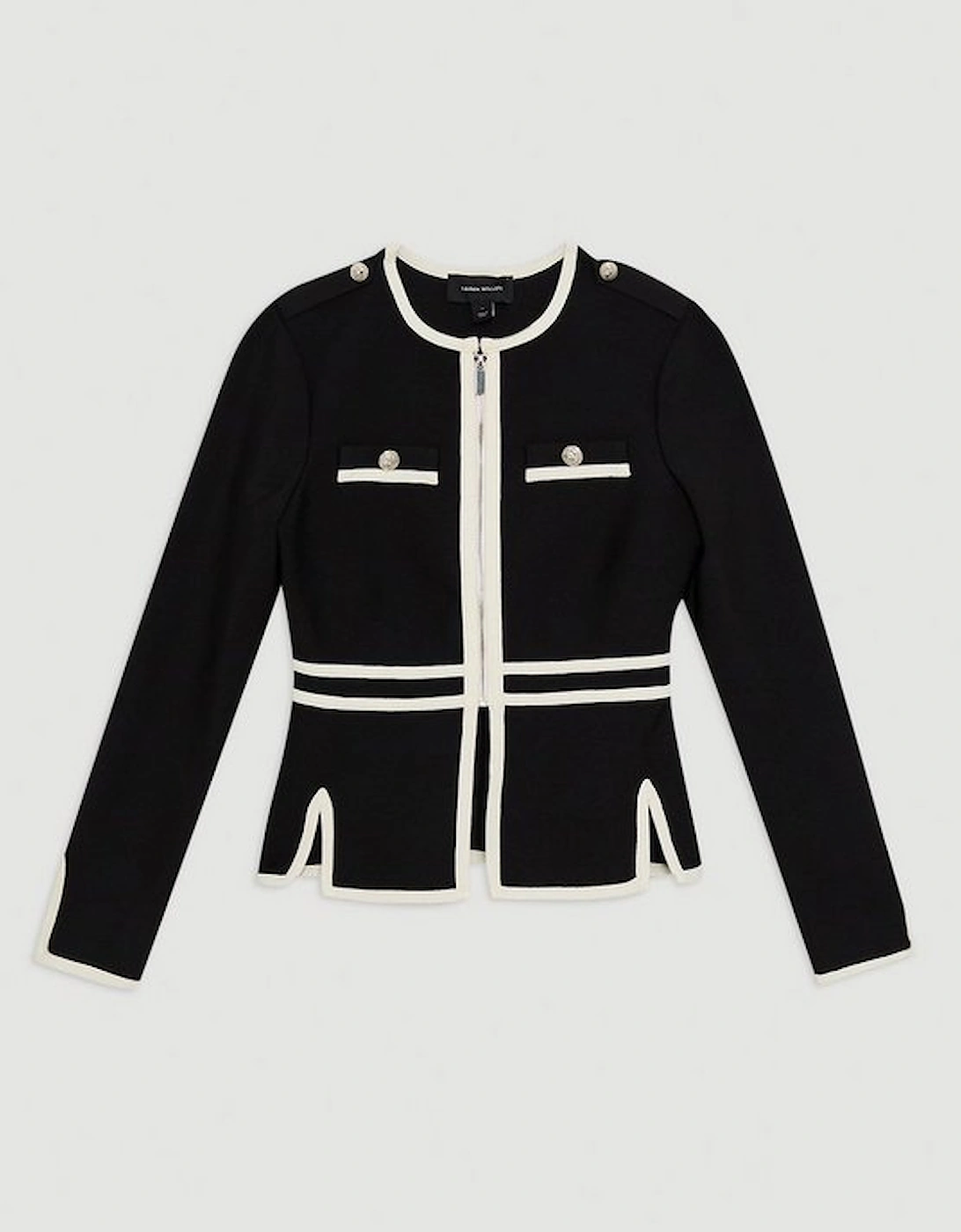 Plus Size Figure Form Bandage Military Contrast Piping Knit Split Hem Jacket