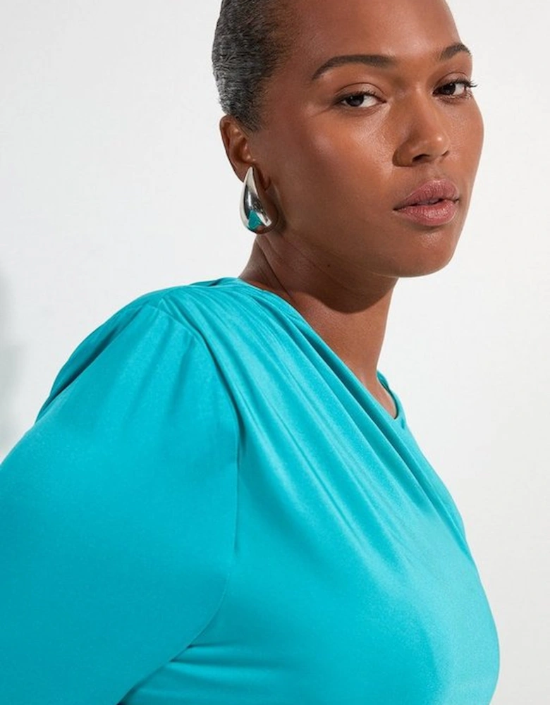 Plus Size Jersey Crepe Ruched Long Sleeve Maxi Dress