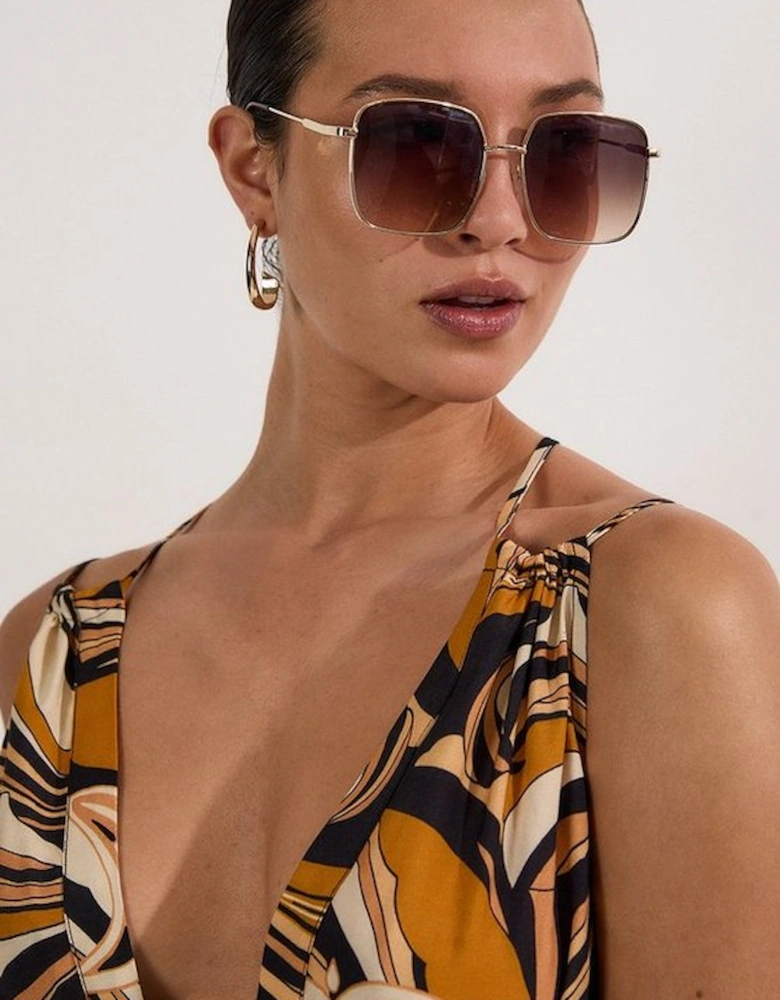 Beach Border Print Spun Viscose Strappy Maxi Dress
