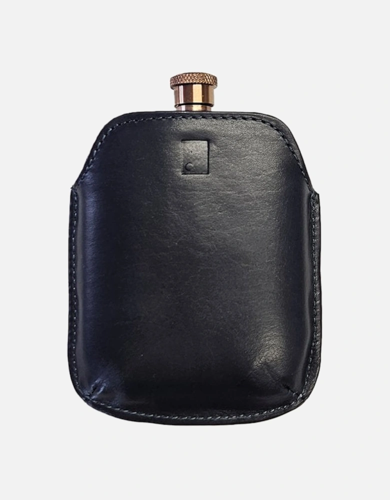 Copper Hip Flask With Leather Sleeve Navy