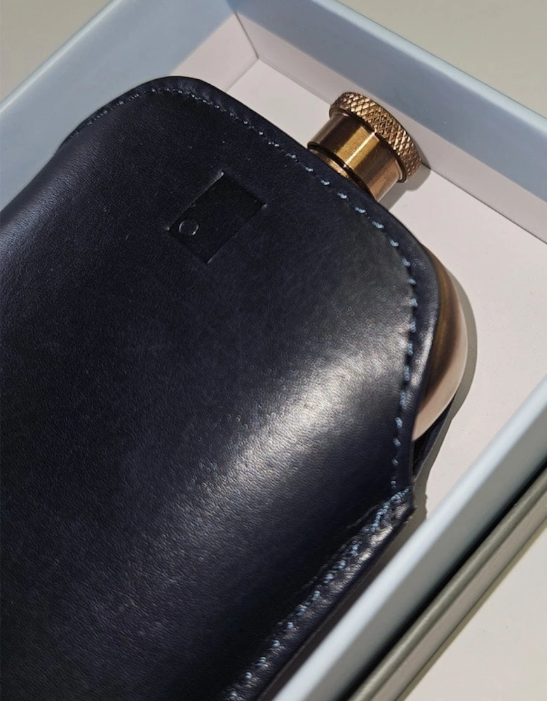 Copper Hip Flask With Leather Sleeve Navy