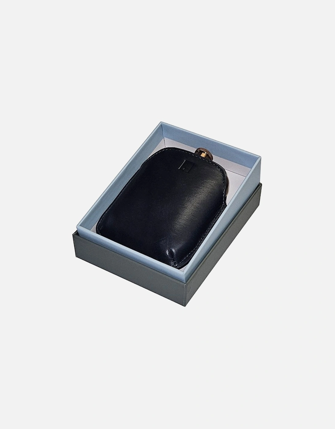 Copper Hip Flask With Leather Sleeve Navy