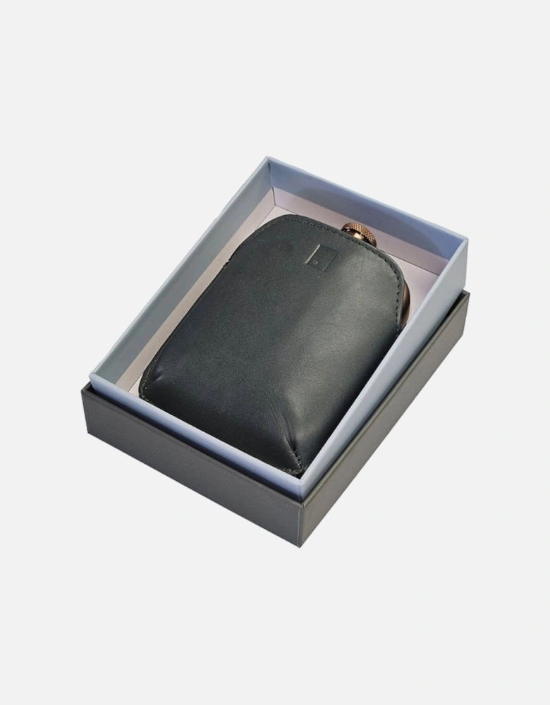 Copper Hip Flask With Leather Sleeve Green