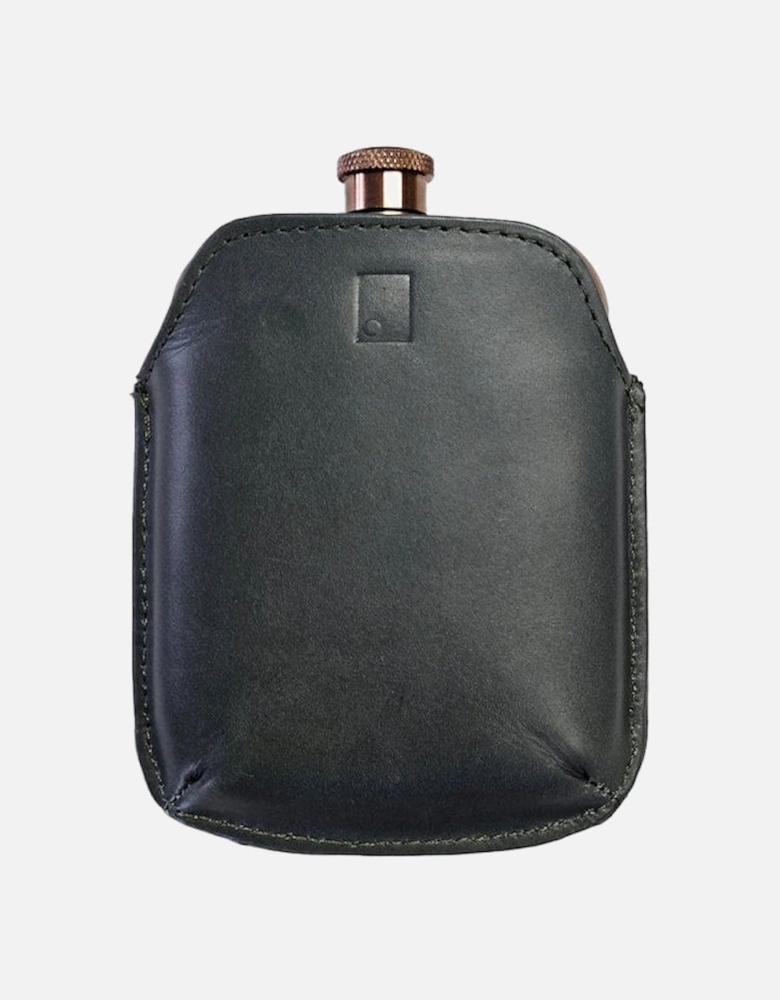 Copper Hip Flask With Leather Sleeve Green