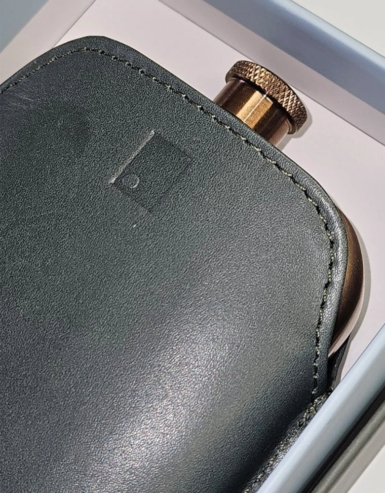 Copper Hip Flask With Leather Sleeve Green