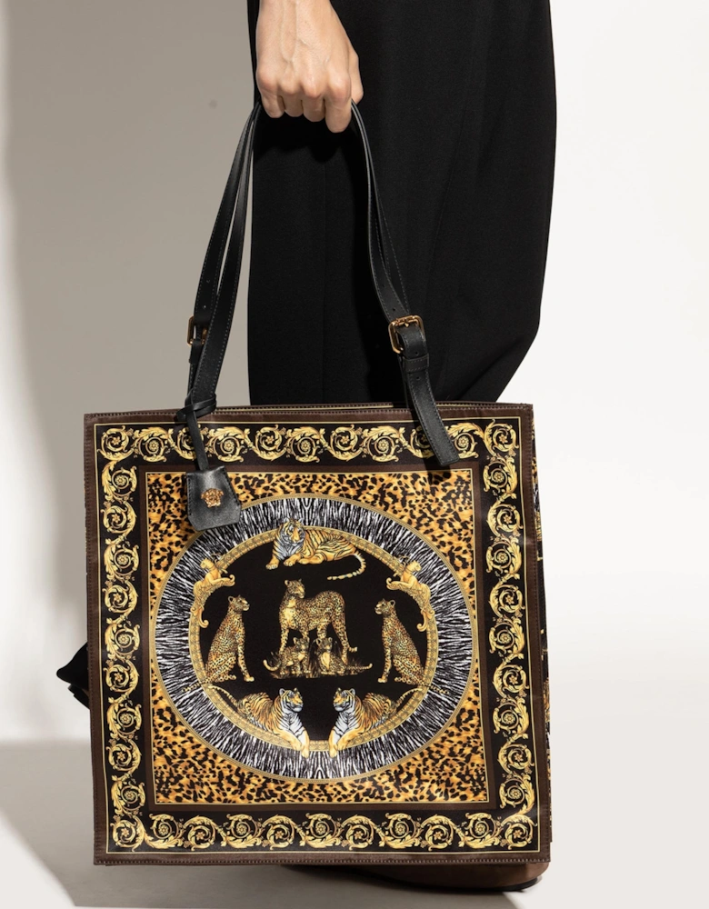 Printed Wild Cat Tote Bag Black