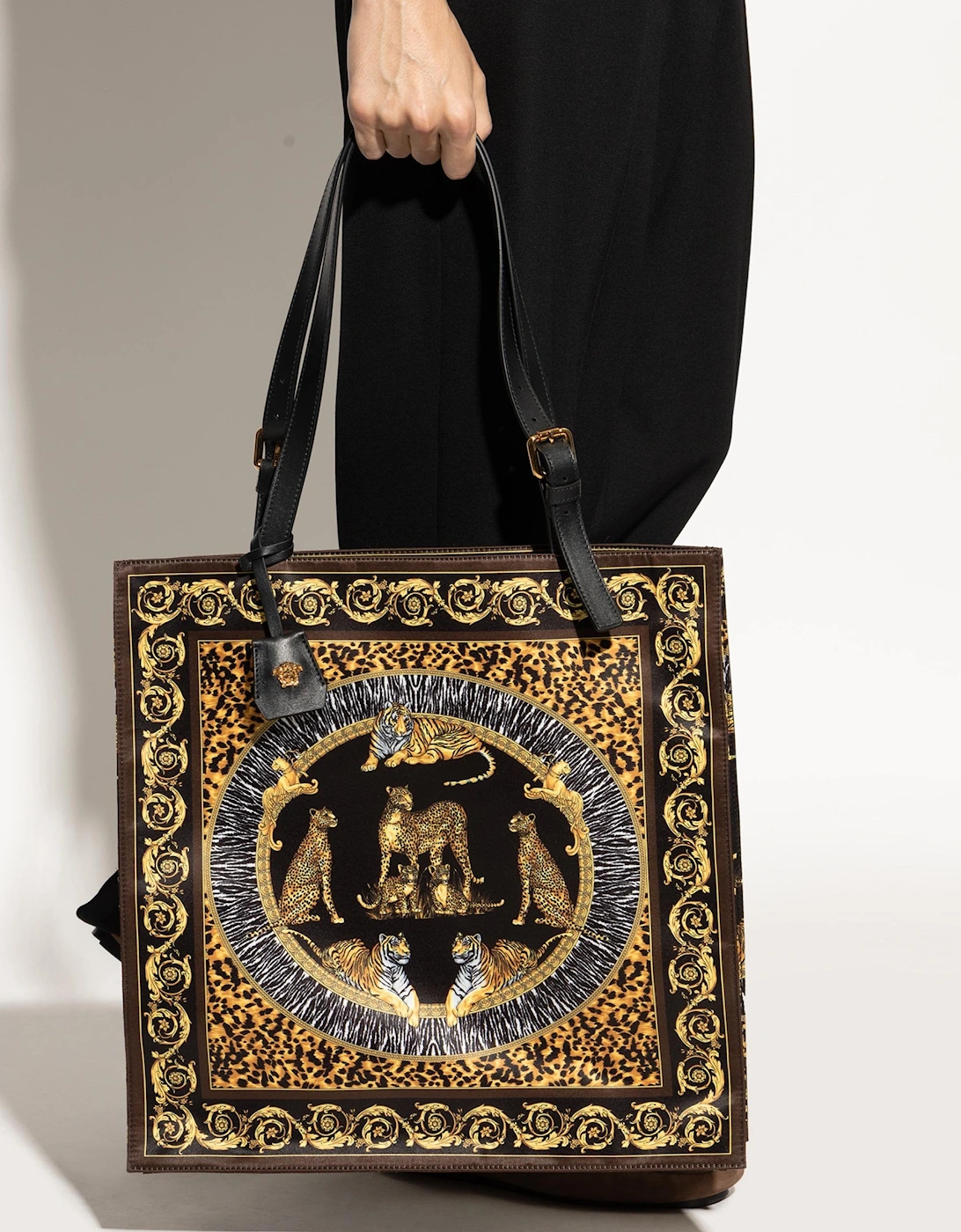Printed Wild Cat Tote Bag Black
