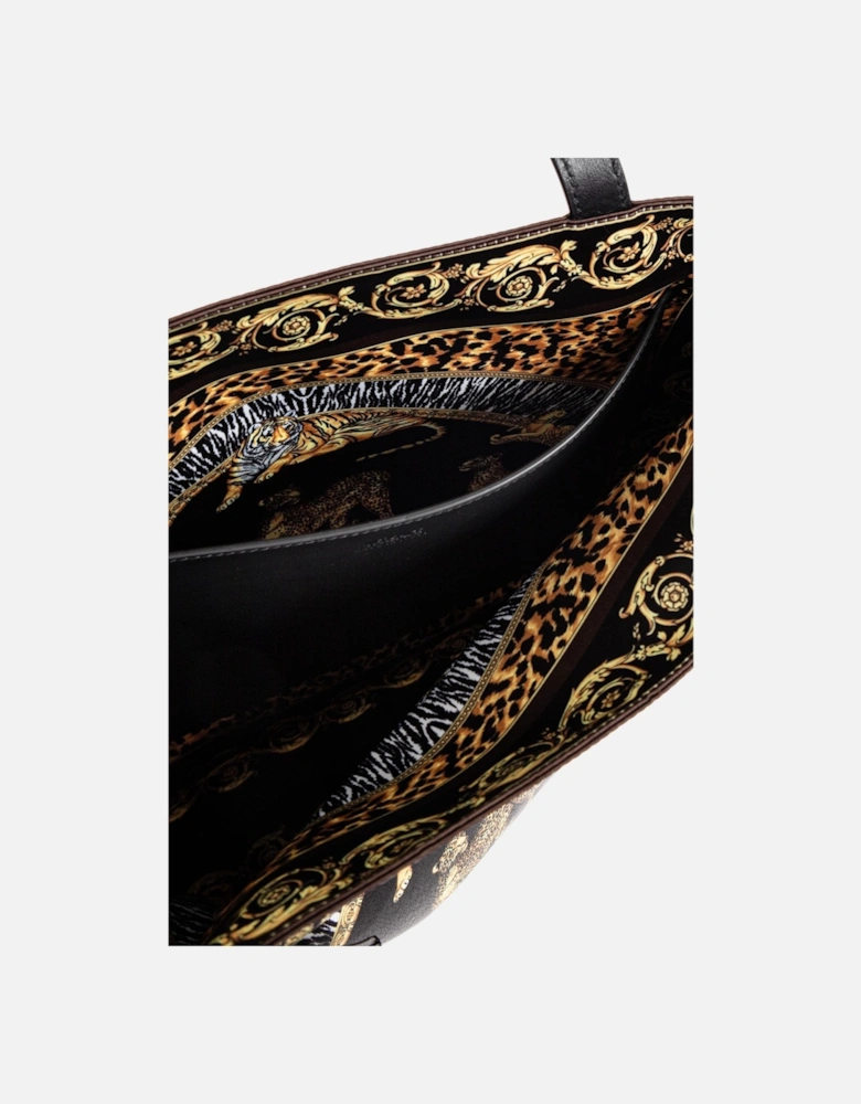 Printed Wild Cat Tote Bag Black