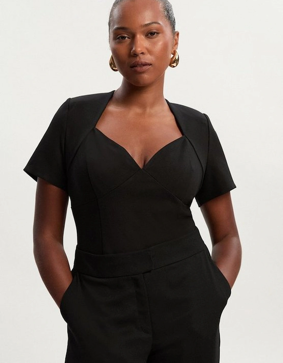 Plus Size Ponte Short Sleeve Sweetheart Neckline Bodysuit