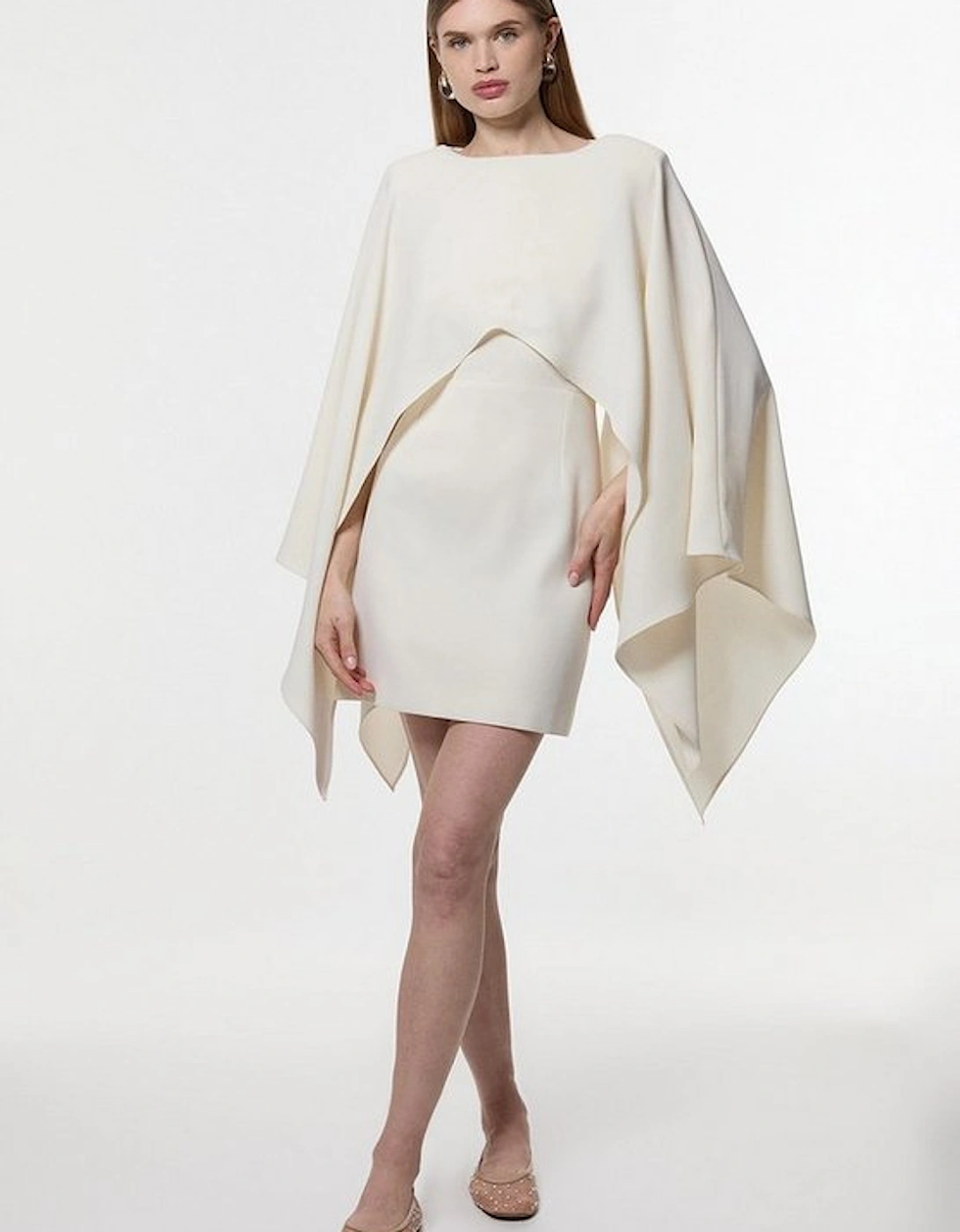Soft Tailored Cape Detail Mini Dress