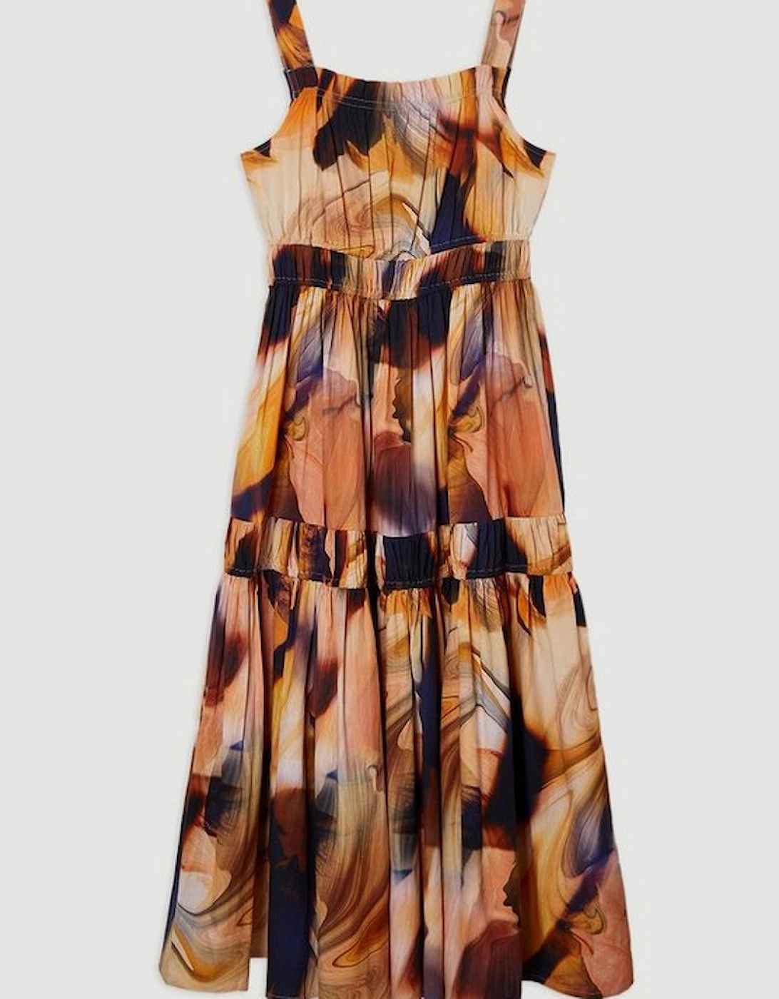 Shirred Cotton Tiered Printed Woven Maxi Dress