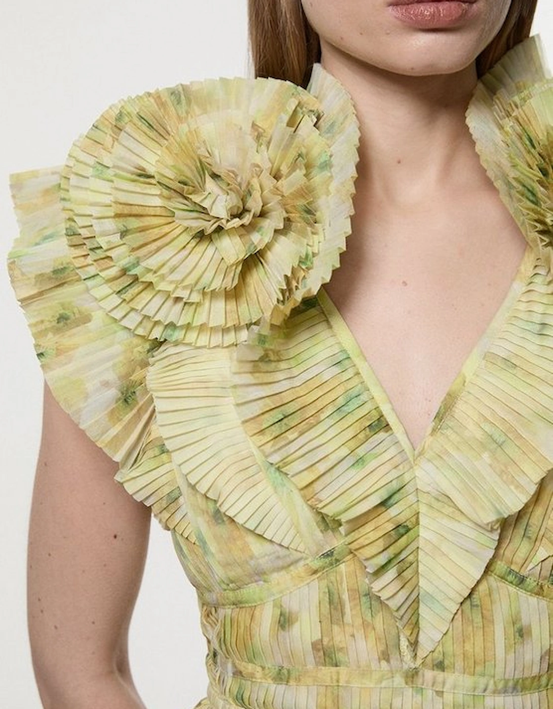 Tall Crinkle Pleat Border Print Mini Dress With Rosette Detail