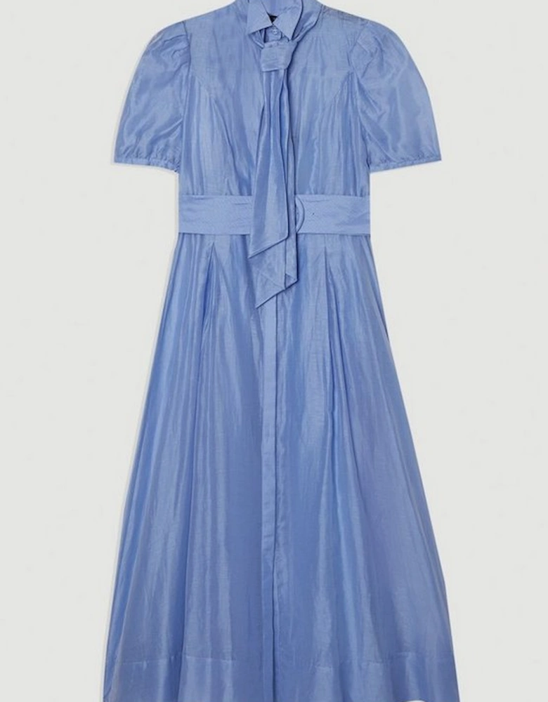 Tall Organdie Tie Neck Woven Midi Dress