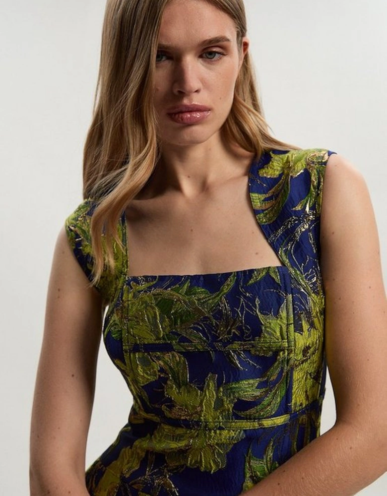 Floral Jacquard Tailored Puff Mini Dress