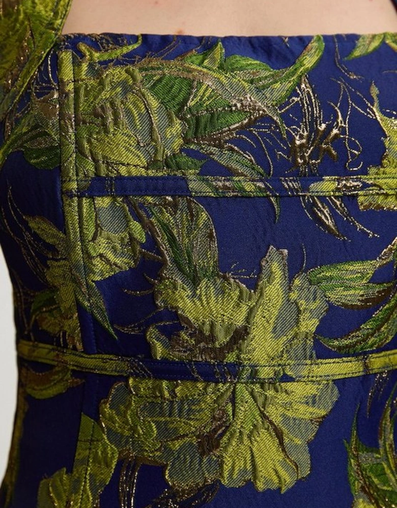Floral Jacquard Tailored Puff Mini Dress