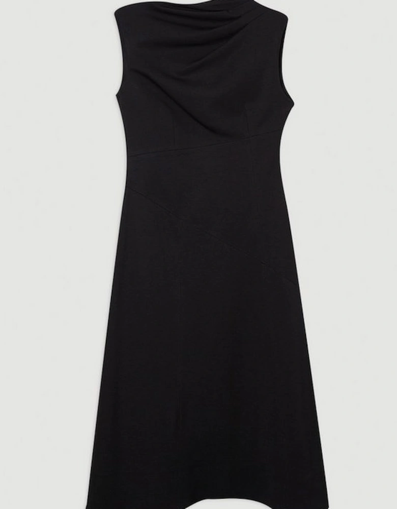 Premium Ponte Sleeveless Asymmetric Front Tailored Midi Dress